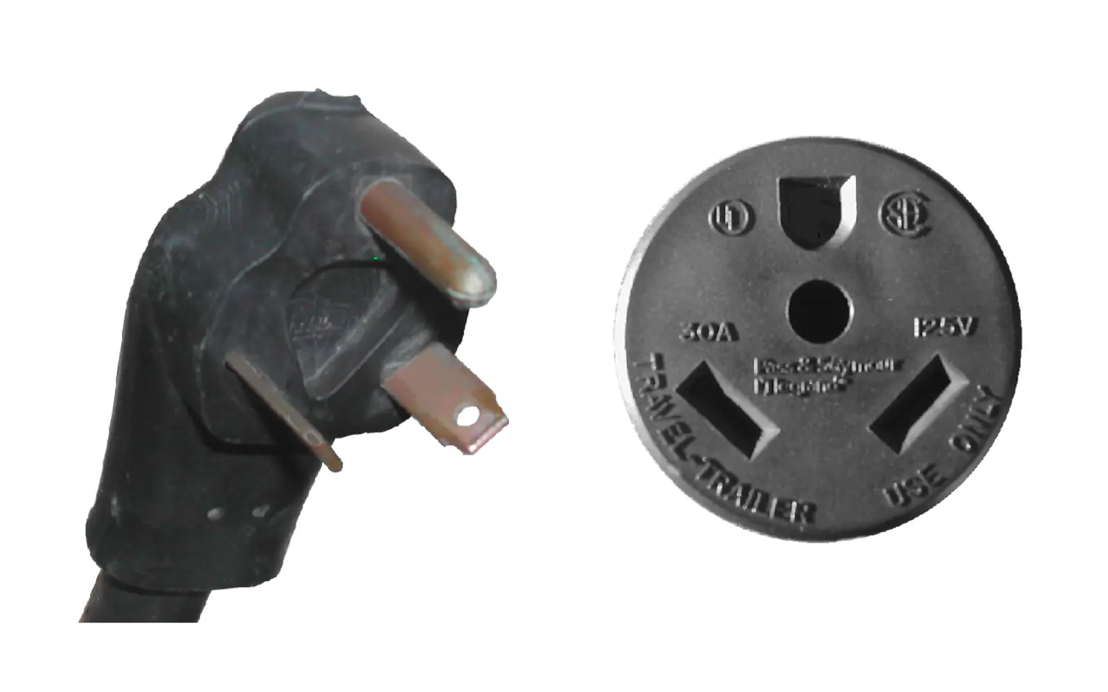 A NEMA TT-30 120-volt RV-style AC outlet.