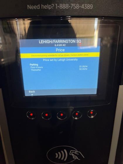 EV charger at Lehigh Farrington Garage