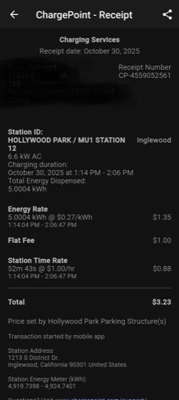 EV charger at Hollywood Park Retail District