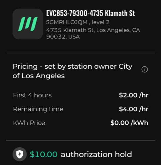 EV charger at 4735 Klamath St Parking